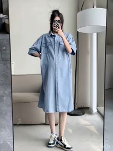NANDO DRESS MIDI WANITA KOREA STYLE COCOK BUAT BUMIL DAN BUSUI BAHAN DENIM IMPORT BKK
