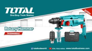 Máy khoan đục TOTAL TH308268 3 chức năng khoan bê tông gỗ sắt công suất 800W tốc độ 1100 rpm lực đập 2.5j kèm 3 mũi khoan bê tông 2 mũi đục