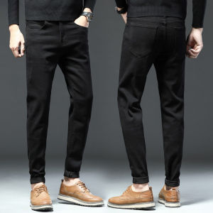 Slim Fit Straight Leg Mens Jeans Spring Autumn New Style Korean Version Fashionable Elastic Cuffed Long Trousers Casual Wear