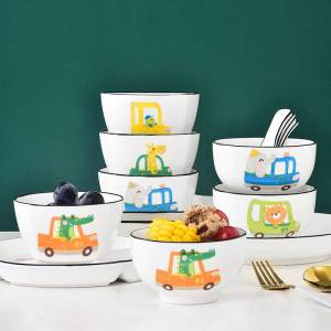2022 New Cute Cartoon Animal Car Ceramic Soup Bowl Childrens Birthday Gifts Rice Bowl Home Use Dining Utensils Kids Gifts