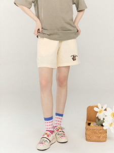 Gbiaior | Khaki Cute Bear Design High Waist Capri Pants for Women Sports Style