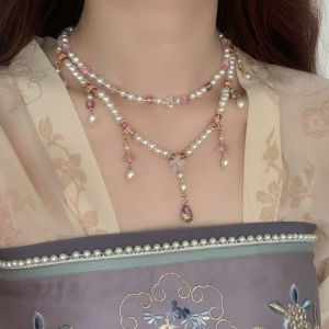 Retro Pearl Necklace Womens Ancient Chinese Fashion Accessories Soft Yinyue Titular Jewelry Traditional Tang Style Clothing
