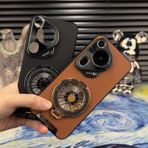 Huawei Pura70 Ultra Gloss Artistic Gyro Stand Phone Case Full Cover Stress Relief Matte Leather Shockproof Business Protection Cover