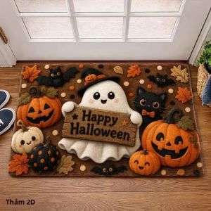 Thảm Chào Mừng Halloween Ghost Pumpkin VIKAMA Thảm Chống Trượt Trong Nhà Ngoài Trời Cho Phòng Ngủ Nhà Bếp - Trang Trí Nhà Theo Phong Cách Hiện Đại