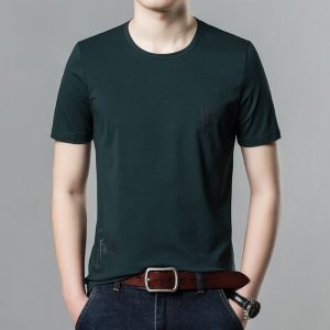 ROMON | Lormen Pure Cotton Short Sleeve T-Shirt Mens Summer Thin Fashion Print Casual Ice Silk Top Loose Fit Urban Style Daily Wear