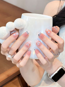 Bridal Applicable Beige Short French Manicure Blue Leopard Spot & Star Stickers