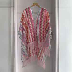 Spring Summer Lightweight Knitted Hollow out Shoulder Wrap Womens Travel Ethnic Style Cowl Neck Poncho Dige Silk Scarf