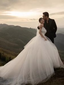 ใหม่ สไตล์ฝรั่งเศส สีขาว ลูกไม้ งานแต่งงาน เดรส Travel สตูดิโอถ่ายภาพกลางแจ้ง Scenic Light Veil การถ่ายภาพเครื่องแต่งกาย เรียบง่าย เรียบหรู