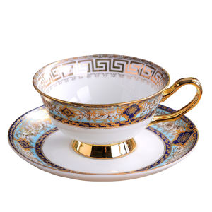 Vintage porcelain coffee cups with saucer luxury golden tea cup with dish ceramic 200ml mugs