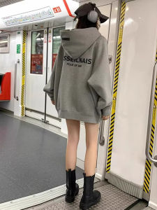 Womens Hoodie Mid-Length Thickened Fleece Lined Trendy Lazy Style Spring Autumn Winter Loose Fit Organic Cotton Kangaroo Pocket