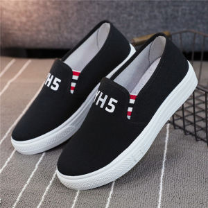 YH5 Womens Canvas Slip-On Shoes Spring 2025 Low-Top Casual Lazy Style Thick Bottom School Shoes round Toe Rubber Sole