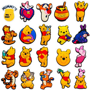 Mesuca | 20-66Pcs Winnie Pooh Cartoon Shoe Charms For Slides Clog Sandals Shoes Decorations Accessories Buckle For Friend Party Gifts