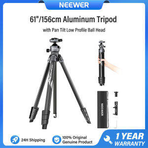 NEEWER 61"/156cm อลูมินัมขาตั้งกล้องท่องเที่ยวกับกระทะเอียงต่ำโปรไฟล์บอลหัวจาน Arca QRขาตั้งกล้อง LITETRIP แกนกลางคู่กับที่วางโทรศัพท์ LT07