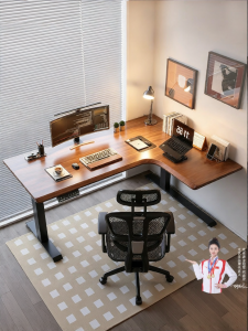 MUYISHENG | Adjustable L-Shape Corner Desk for 2 People