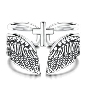 Nhẫn Bạc 925 Sterling Hình Cánh Chim Kiểu Dáng Punk Có Thể Điều Chỉnh Món Quà Trang Sức Dự Tiệc Dành Cho Nữ