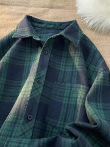 American Style Mens Long Sleeve Loose Fit Collared Shirt Trendy Brand Casual Top for Spring Autumn Polyester Cotton Blend