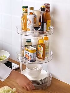 Kitchen Single Double-Layer Rotating Rack Seasoning Rack Pet Transparent Seasoning Can Cosmetics Storage Rack New