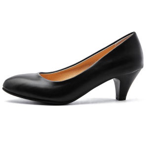Flight Attendant Commuter Low Heel Wide Heel Black Leather Shoes