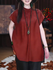 UYFY | เสื้อเชิ้ตแขนพองสีแดงบางหลวมๆ สำหรับผู้หญิง ฤดูร้อน 2025 ใหม่ ไซส์ใหญ่ เสื้อเชิ้ตทรงหลวมๆ สบายๆ ลำลอง