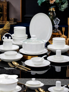mornenjoy | White Glazed Simple Porcelain Tableware Set