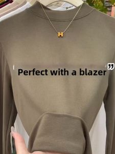 Elegant Fall Fashion French Chic Fitted High Neck Top