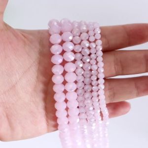 1 Strand 4/6/8mm Pink Jade AB Faceted Crystal Beads Loose Spacer Glass Bead For DIY Charms Bracelet Necklace Jewelry Accessories