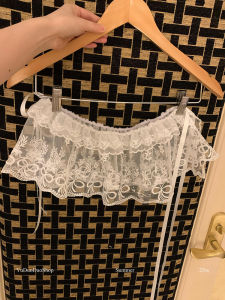 กระโปรงสั้นผ้าลูกไม้สไตล์บัลเล่ต์แบบมีเข็มขัดผูกหลายชั้นสำหรับผู้หญิง กระโปรงทรงเอสไตล์เกาหลี แขนสั้น ทรงหลวม