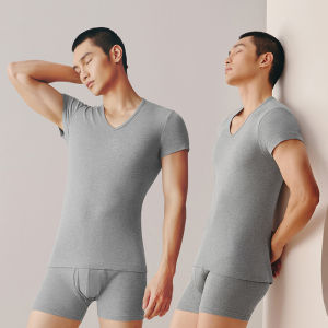 THREEGUN | Breathable Cotton Elastic V-Neck Seamfree T-Shirts Men