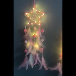 Handmade DIY Girl Heart Dream Catcher Lông Vũ Dệt Mặt Dây Chuyền Chuông Gió Dễ Thương Trang Trí Phòng Trẻ Em