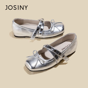 Josiny | Red Ballet Flats With Studs and Bow