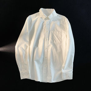Casual Long Sleeve White Shirt for Men Flip Collar Inner Wear Spring Autumn Layering Pure Color Base Jacket Versatile Outerwear