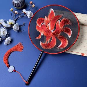 MUHUALAN | Nine-tailed Red Fox Double-sided Embroidery Traditional Chinese Hand Fan