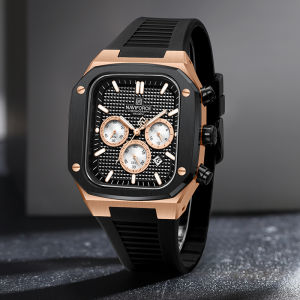 NAVIFORCE ใหม่นาฬิกาโครโนกราฟผู้ชายหน้าปัดสี่เหลี่ยมสายซิลิโคนกันน้ําผู้ชายนาฬิกาควอตซ์ปฏิทินหรูหรานาฬิกาข้อมือชาย