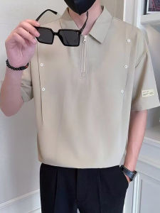 Short Sleeve Zipper Polo Shirt Mens Summer New Style Collared Trendy Half Sleeve Turn-down Collar T-shirt for Youth Daily Wear Polyester Fiber