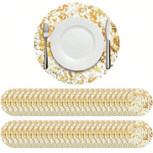 Christmas Disposable Gold Placemats Set 13 Inch Gold Foil Table Mats for Dining Table Thanksgiving Home Party Decoration