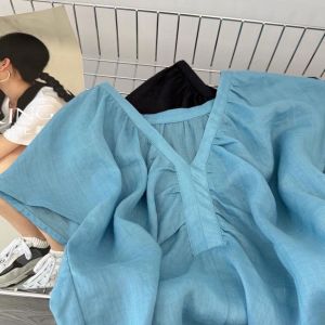 Korean Style Loose V-Neck Short Sleeve Shirt Womens Fashion Design Spring Summer Slimming Fly Sleeve Top Casual Commute Wind