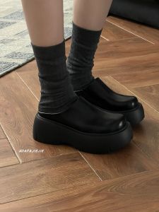 Womens Spring 2025 Thick Heel Mule Slippers Half Cover Head Slip-On Shoes Fashionable Flat Backless Clogs for Daily Wear