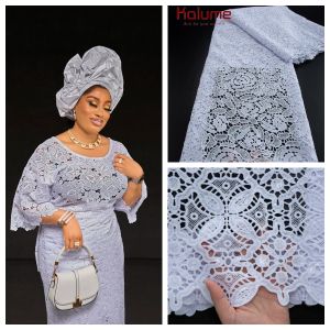 2025 White African Guipure Lace Fabric with Sequins High Quality Wedding Guipure Cord Lace for Sewing Wedding Party Dress F4493