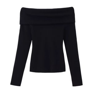 Elegant White Knitted Sweater Womens Fashion Spring 2025 Slimming One-Shoulder High-Quality Long-Sleeve Korean Style Top