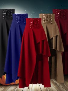Gothic Street Style High Waist Skirt Irregular Solid Color Long Half-length Womens Fashion for Campus Use Autumn Loose Fit