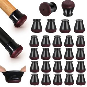 24 Pcs Chair Leg Floor Protectors for Hardwood Floors Silicone Chair Caps Covers Furniture Pads Sliders w/ Wrapped Felt Bottom