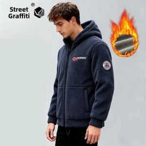 Áo Khoác Có Mũ Trùm Đầu Bằng Lông Cừu Nam 2025 Áo Khoác Ngoài Trời Dày Dặn Ấm Áp Chống Gió In Hình Người Lính Tốt Màu Xám Đen Xanh Kaki Đỏ