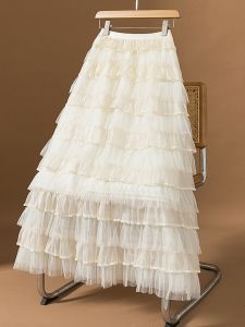 Plus Size Slimming High Waist A-Line Mesh Skirt Tulle Layered Midi Dress