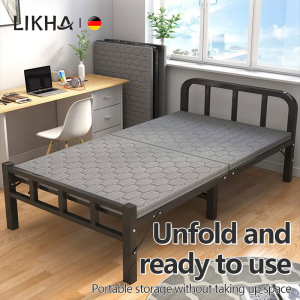LIKHA Metal Folding Bed 75/100/120CM Nap Sheet Single Portable Bedroom Folding Sheet Single Heavy Duty Bed Frame