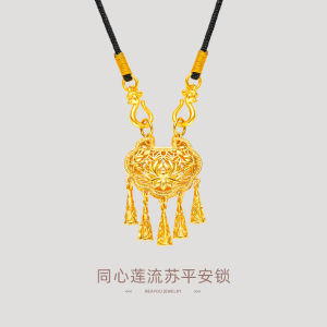 Womens Hollow out Lotus Lock Necklace Woven Black Rope Sweater Chain Fresh out Ethnic Style Alloy Pendant Jewelry Accessory