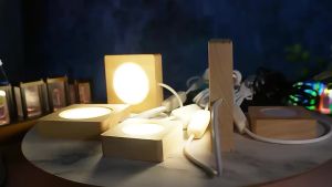 Warm White Square Led Wooden Base Lamp crystal Display Base Wood Led Light Base