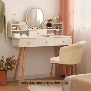 Meja Rias Set Kursi Pita Pink & Estetik Aesthetic