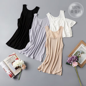 เสื้อกล้ามผู้ชายทรงหลวมไหล่กว้างแขนกุดคอกลมผ้าไหมหม่อน100% เสื้อซับในระบายอากาศไหมแท้แบบถักสีพื้นแบบบาง