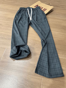 Quần Ống Đứng Kẻ Caro American Retro Grey Cho Nam Mùa Hè Ice Silk Mát Mẻ Quần Ống Rộng Cạp Cao Cho Thanh Thiếu Niên