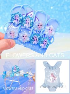 Princess Girl Hair Ties Set Snowflake Ice Queen Elsa Daily Hair Accessories Blue White Combination Elastic Hair Bands for Kids